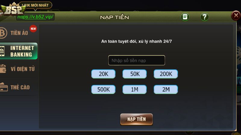 Nạp tiền B52 Club qua ngân hàng
